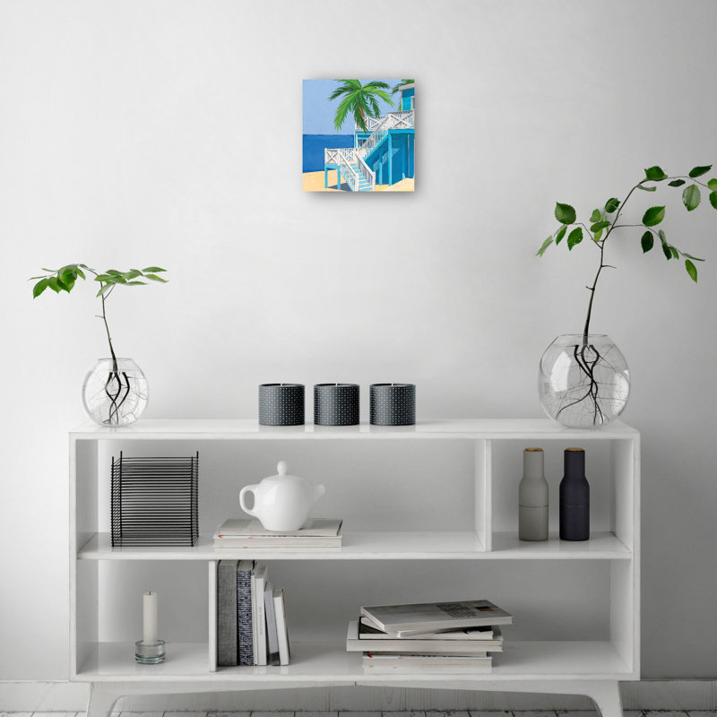 Coastal Blue Cottage Palm Wrapped Canvas Art Print, 20" x 20"