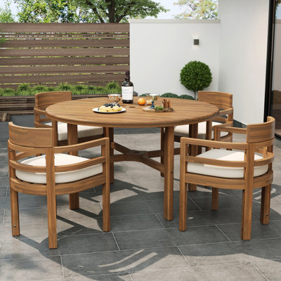 Ensemble repas pour 4 personnes avec coussins et trou pour parasol