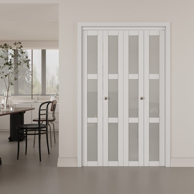 Porte pliante 48 po x 80 po en verre givré blanc avec ensemble de quincaillerie d'installation