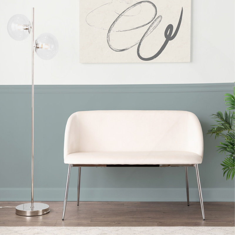Banc en métal chromé et velours crème
