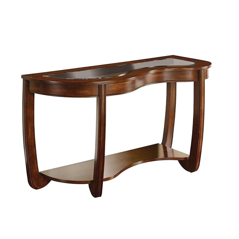 Table classique en cerisier foncé avec verre trempé et tablette inférieure ouverte