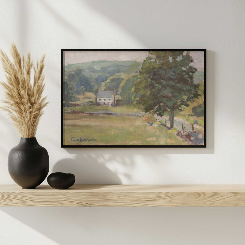New England Countryside Home by Stephen Calcasola Art Print, 12" H x 16" W, Gold