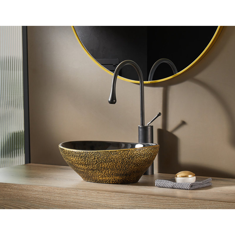 Vintage Gold Oval Ceramic Above-Counter Vessel Sink