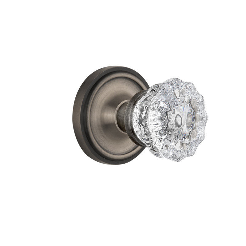 Classic Rosette with Crystal Door Knob, Antique Pewter, 2.375"