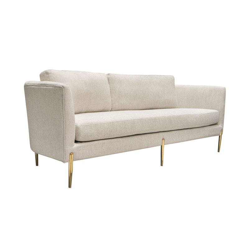 Canapé Meny Modern, tissu texturé crème clair, métal doré 92 pouces