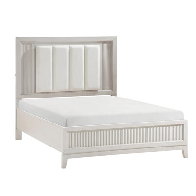 Queen Bed, Antique White & Led Headboard, Modern Bedroom Furnishing Headboard And Cushioned Upholstery,