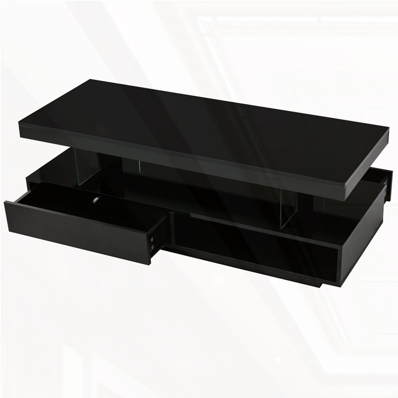 Modern Centre Table with 2 Drawers and Display Shelves, Black
