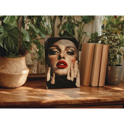 Dramatic Woman Portrait Canvas: Lips, Veil, Noir Photography