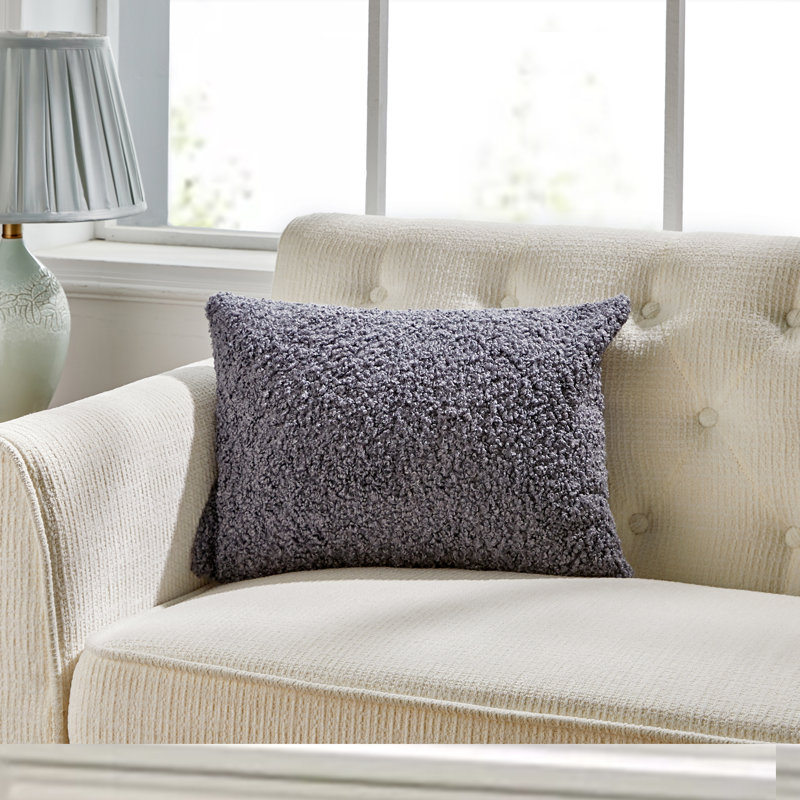 FRENCH BOUCLE Reversible Throw Pillow, Gray, Feather, 14" H x 20" W