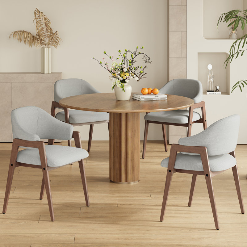 Modern Minimalist Linen Armchair, Solid Wood Legs – Perfect Dining/Office/Accent Chair, Gray