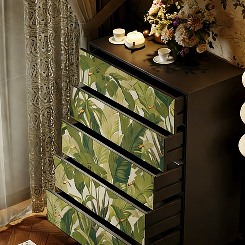 Armoire de rangement décorative en bois massif à 5 tiroirs, Noir