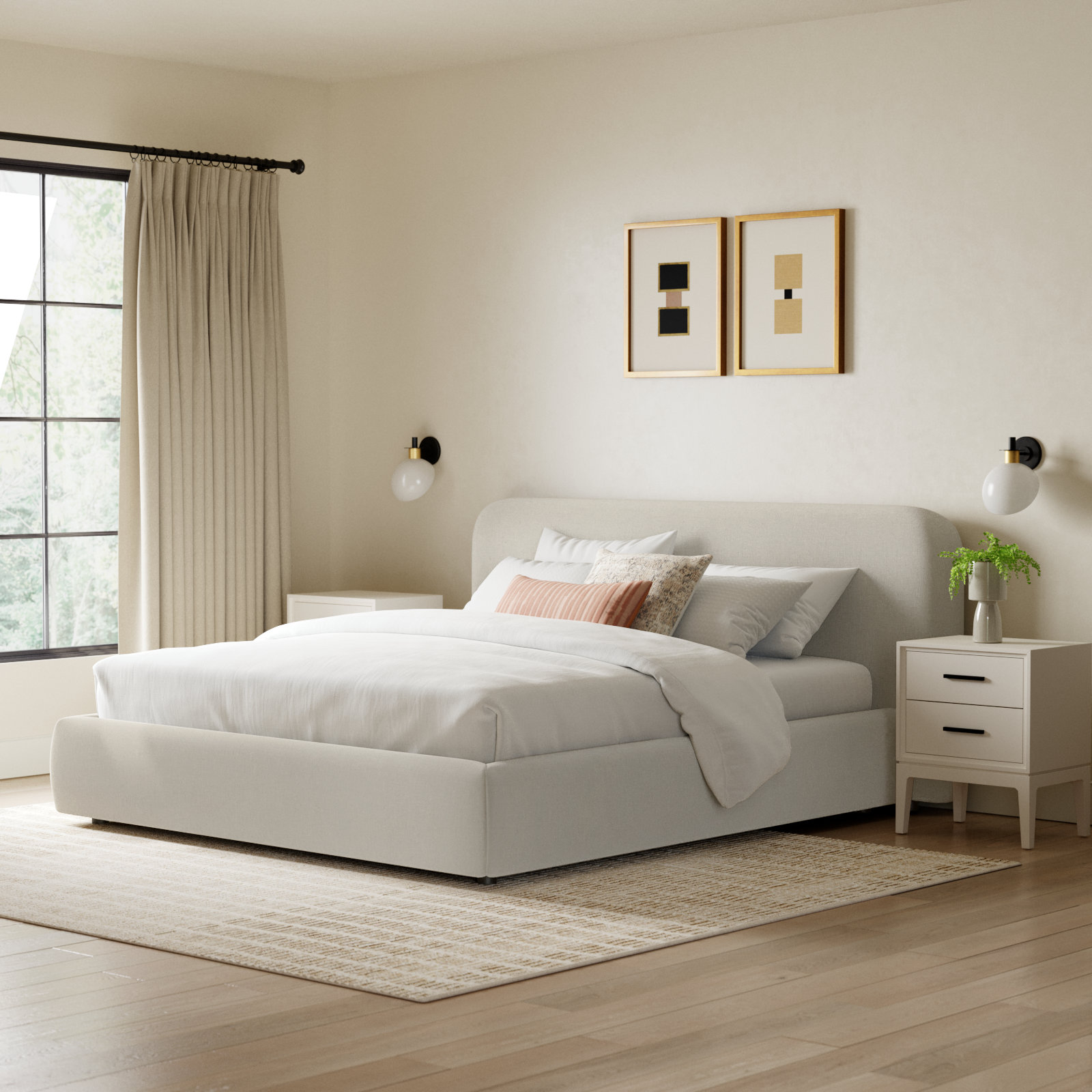 Bella Linen Upholstered Bed, King, Effie Linen Performance Linen