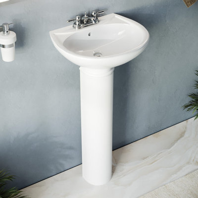 Lavabo de salle de bain piédestal vitré en U avec trop-plein