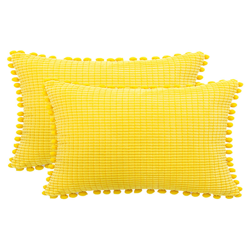 Housse de coussin rectangulaire en mélange de coton , Polyester/ Bourre en polyester, Jaune