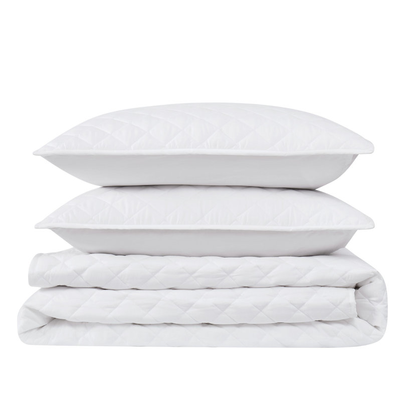 Ensemble de courtepointe en coton, Blanc, Courtepointe pour simple TG + 1 taie décorative s