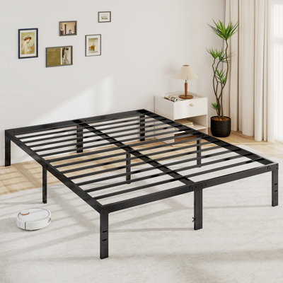 Carlisa 14'' Black Metal Platform Bed Frame With Steel Slat Support, No Box Spring Needed