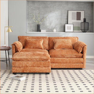 Canapés | Canapé double surdimensionné en chenille avec repose-pieds, accoudoirs amovibles et amp; Pochettes latérales pour soirées cinéma en famille | Chenille | Orange