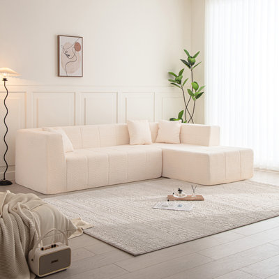 Beige salon, canapé modulaire en L de 105,5 po avec assise profonde et confort, canapé modulaire à 3 places, fabriqué en mousse expansive moderne pour la pièce,