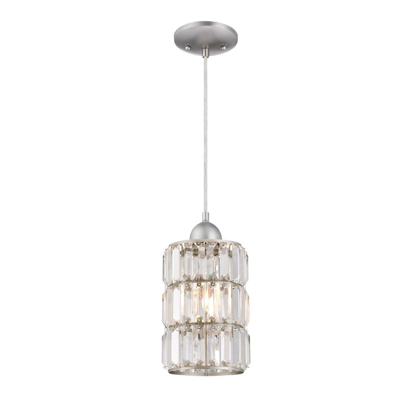 Luminaire suspendu cylindrique à 1 lumière Araceli, Nickel brossé, H 13,6 po x l 7 po x P 7 po