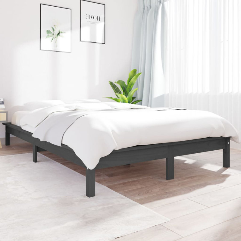 Bed Frame Solid Wood, grey, 160 x 200 cm