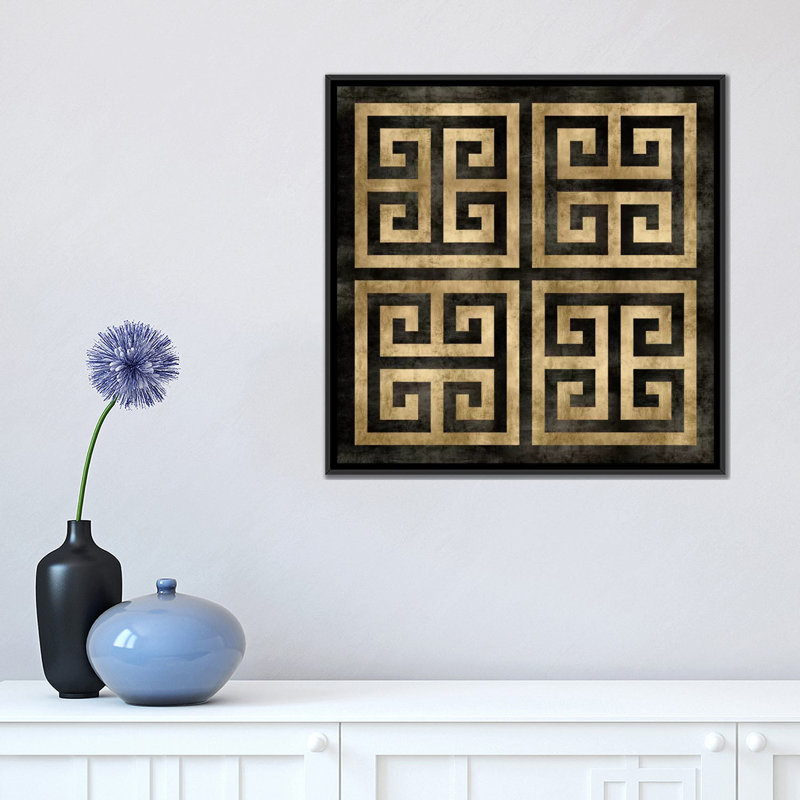 «Greek Classic I», impression sur toile, H 18 po x l 18 po x P 1,5 po, Toile avec cadre noir, Pas de tapis