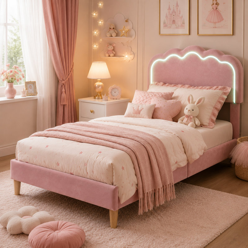 Upholstered Bed, Pink