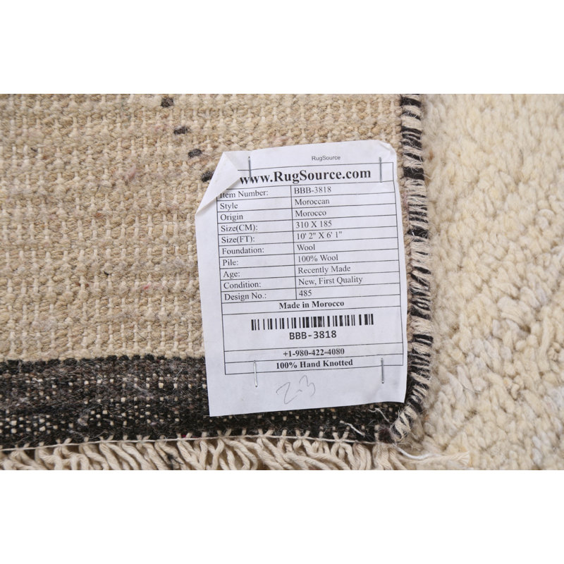 Moroccan One-of-a-Kind 6'1" X 10'2" Wool Area Rug in Ivory