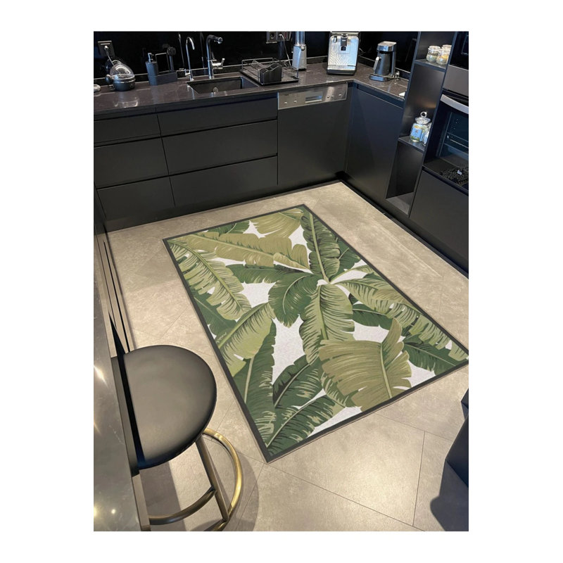 Tapis décoratif lavable à motif feuille vert plante moderne, Rectangle 2'4" x 4'