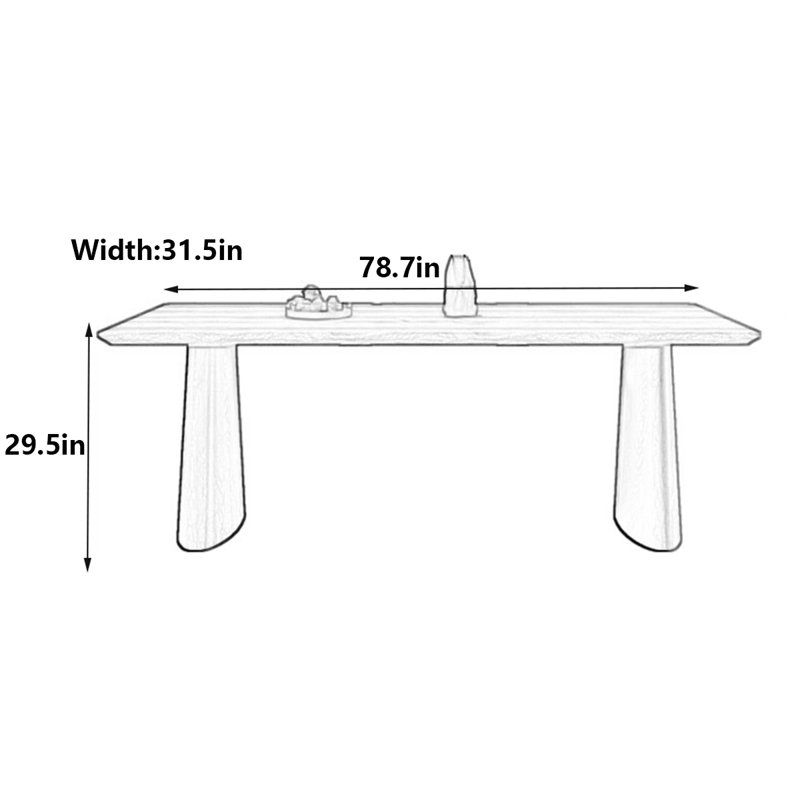 Rounded Edge Thick Table with Wood Legs, 29.5"H x 78.7"L x 31.5"W