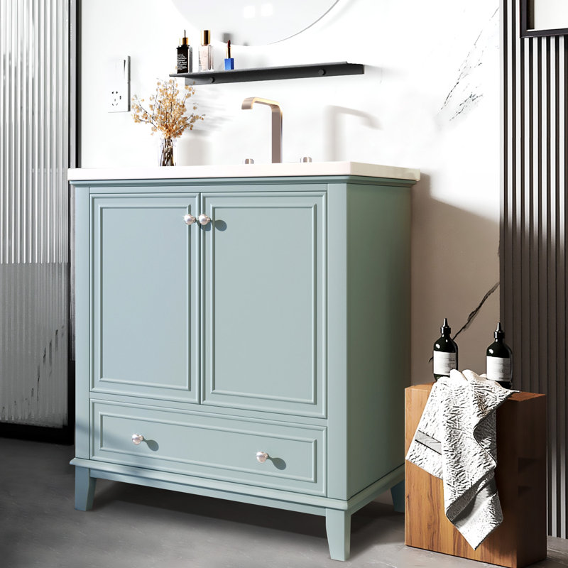 Ensemble de meuble-lavabo avec lavabo en céramique, Vert / argenté
