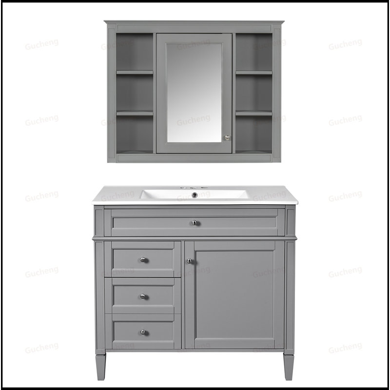 Meuble-lavabo 36 po avec lavabo et miroir, Gris