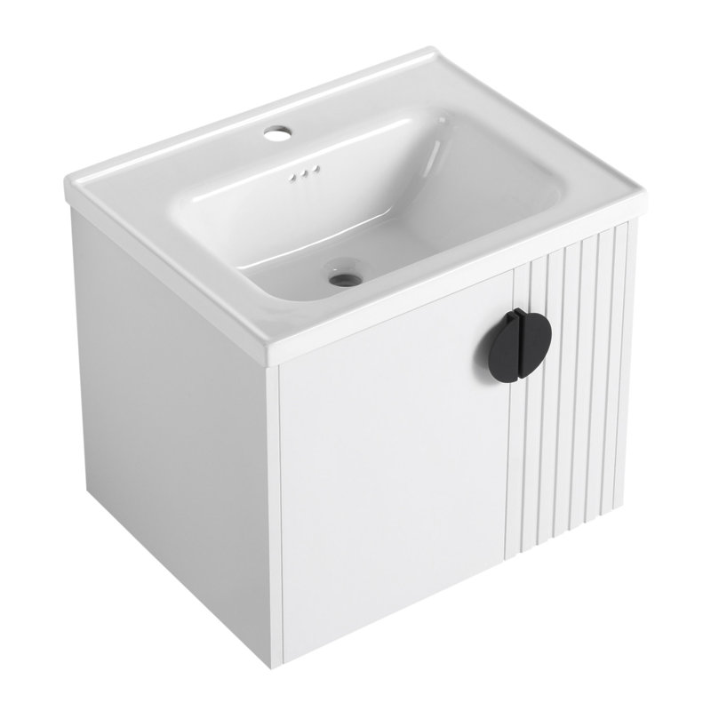 Meuble-lavabo mural 24 po avec lavabo, porte à fermeture en douceur et conception imperméable durable pour les petits espaces