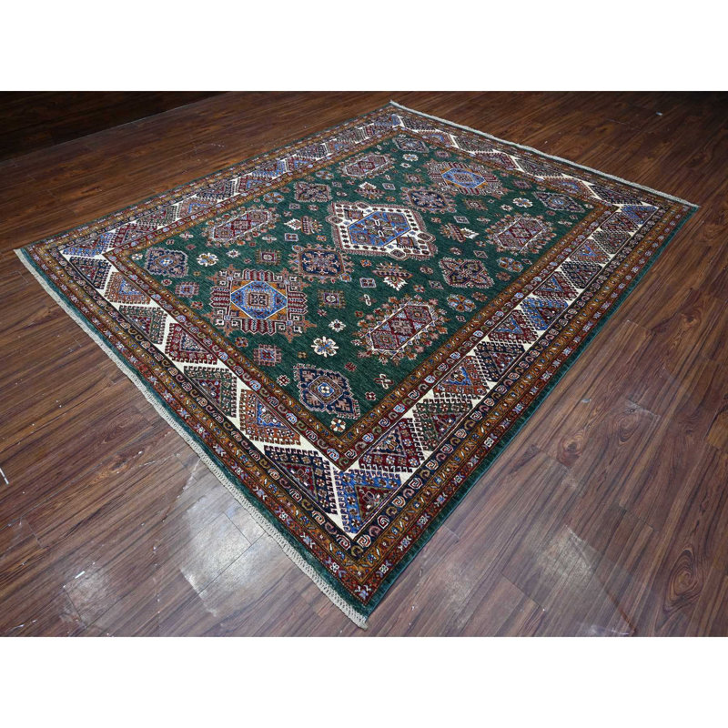 Tapis oriental en laine noué à la main Super Kazak 8 pi 3 po x 9 pi 11 po