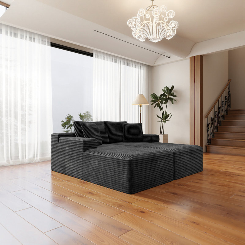Canapé modulaire gris, velours côtelé moelleux, confort moderne pour le salon