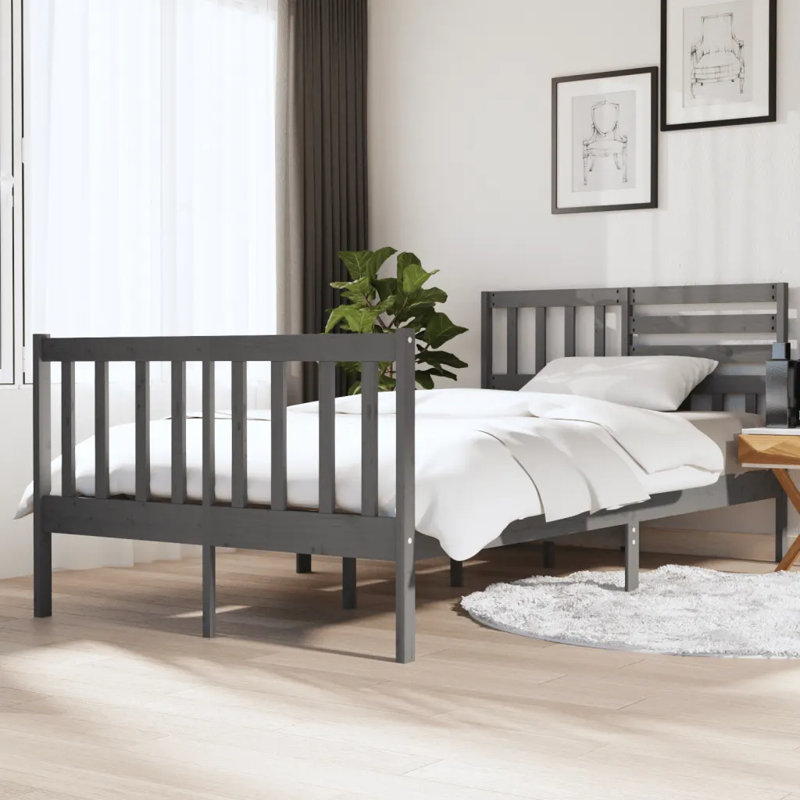 Bed Frame Solid Wood, 200 x 200cm, Grey