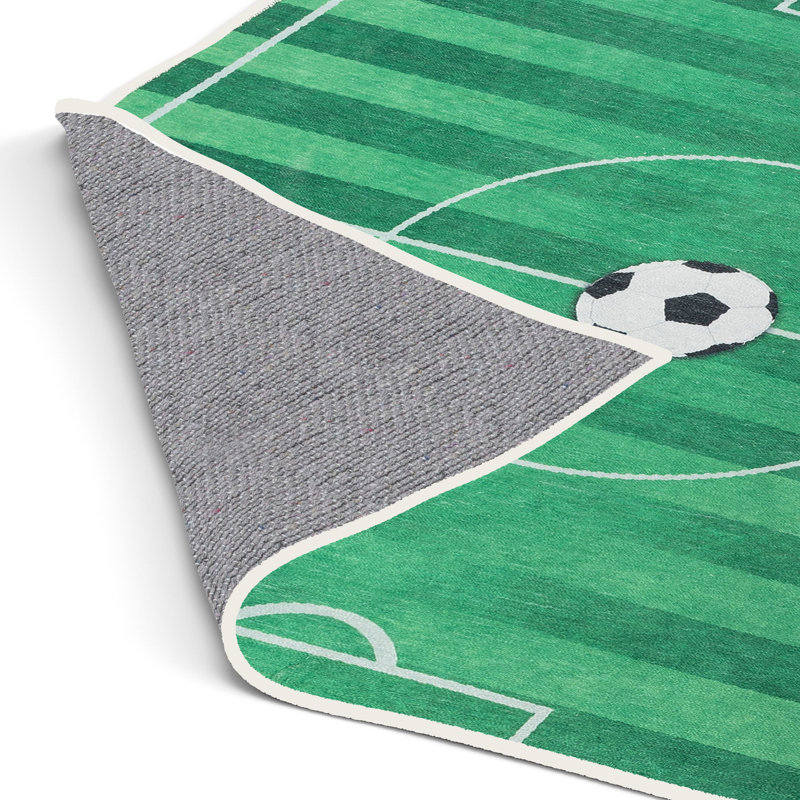 Asusena Kids Rugs Soccer Field Modern Green Area Rug, Rectangle 3'3" x 5'