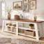 Console d'entrée de style champêtre extra longue de 200 cm (79 po) avec 2 étagères de rangement ouvertes, brune et blanche