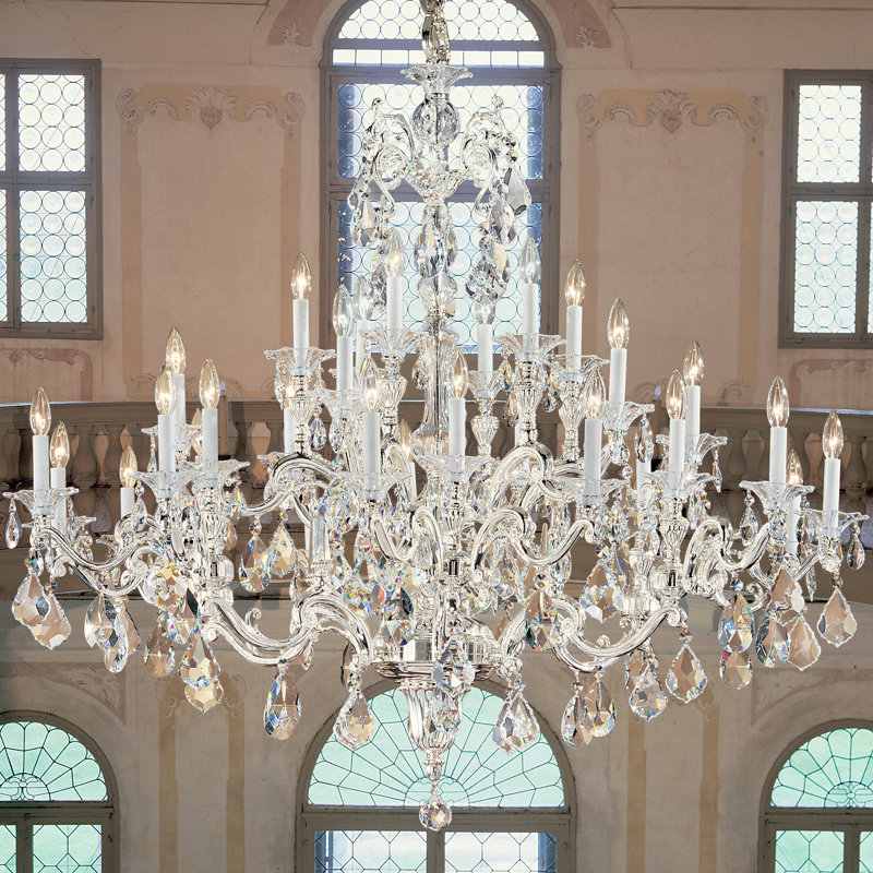 Lustre à plusieurs niveaux de style bougie à 30 lumières Via Firenze, Bronze patiné noir, Ambre de roche italien