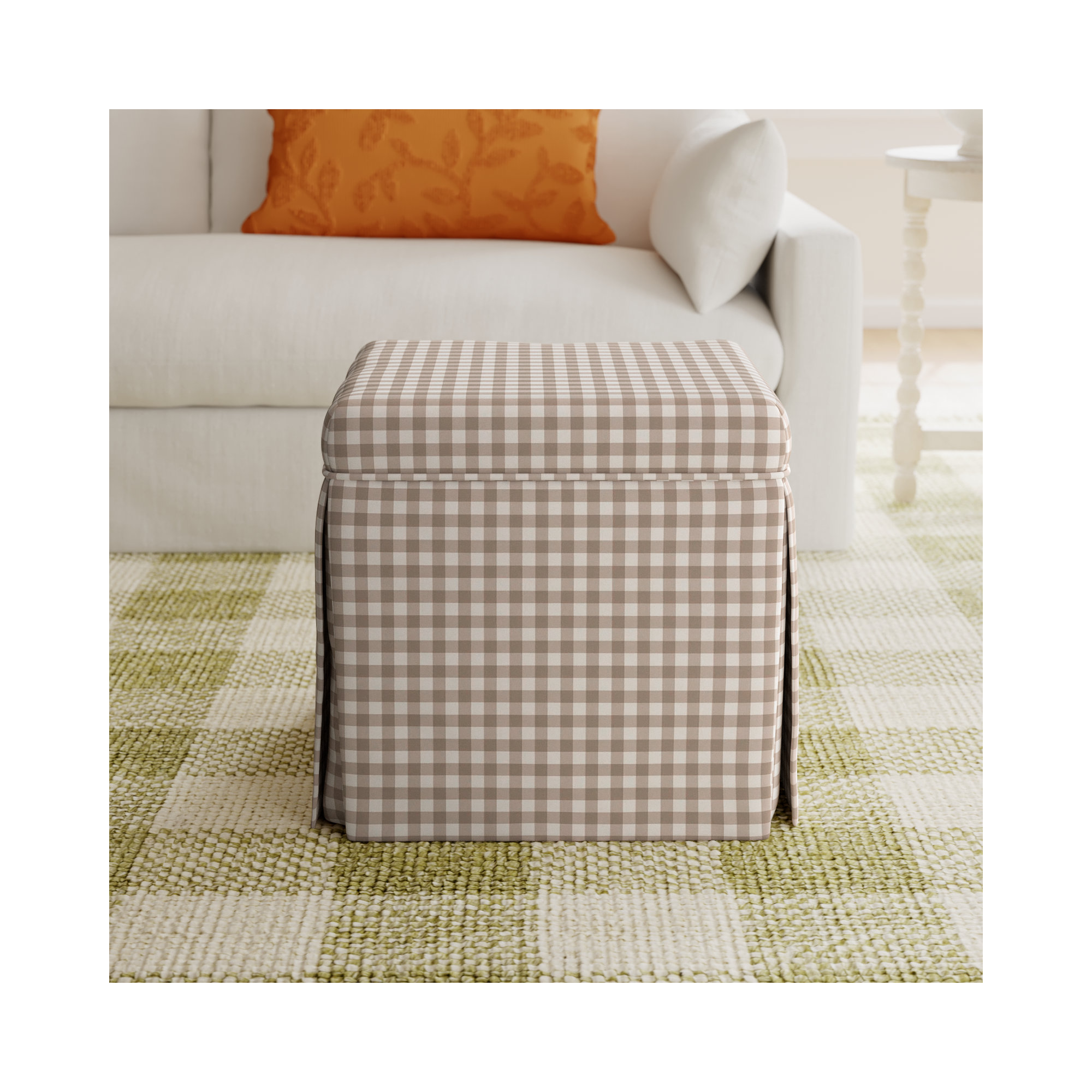 Jebb Upholstered Storage Ottoman, Classic Gingham Tan