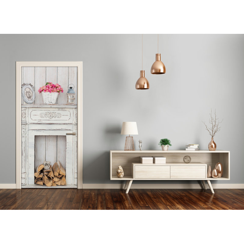 Fireplace Wood Adhesive Door Decal