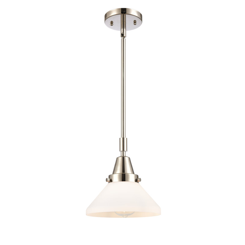 Luminaire suspendu conique 1 lumière, Blanc mat, DEL, Nickel poli