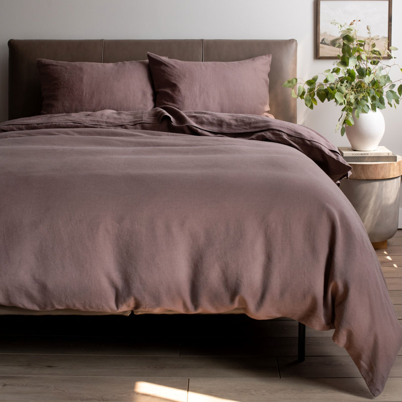 100% French Linen Duvet Cover & Sham Set, Queen Duvet Cover + 2 Standard Pillow Shams, Clove