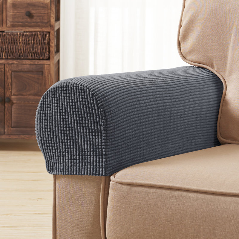 Housse pour accoudoirs à coussins avec quadrillage texturé très doux et extensible Pizarro, Gris