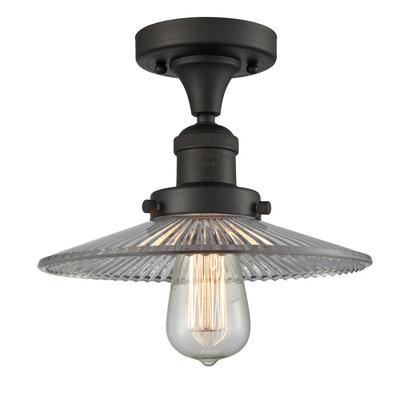 Mangan Glass Semi Flush Mount, 6 Watt Vinage LED Bulb, Oil Rubbed Bronze