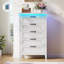 Commode à tiroirs Farmhouse avec station de charge et lumières DEL, commode de chambre mince en bois-108785137