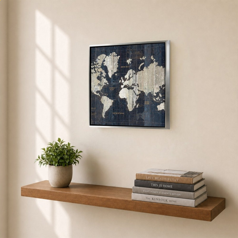 Old World Map Blue 2 by Wild Apple Portfolio - Graphic Art on Canvas, White, 24" x 24", Beveled Floating Frame