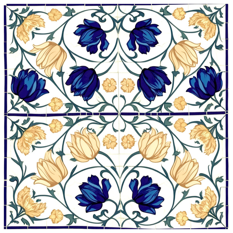 Rideaux de douche à motif floral bleu et jaune très longs, L 70 po x H 93 po