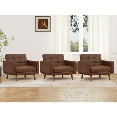 Fauteuil d'appoint rembourré en similicuir de 36,61 po de large avec siège capitonné (ensemble de 3)