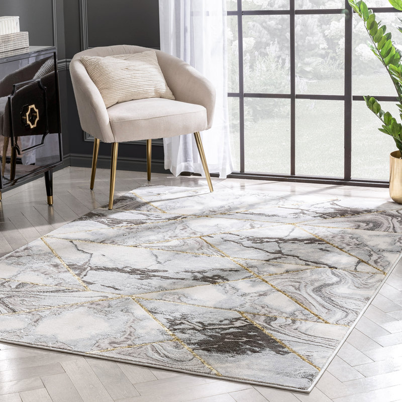 Well Woven Fairmont Arlo Retro Marble Pattern Grey Glam Rug, Rectangle 120 x 160cm