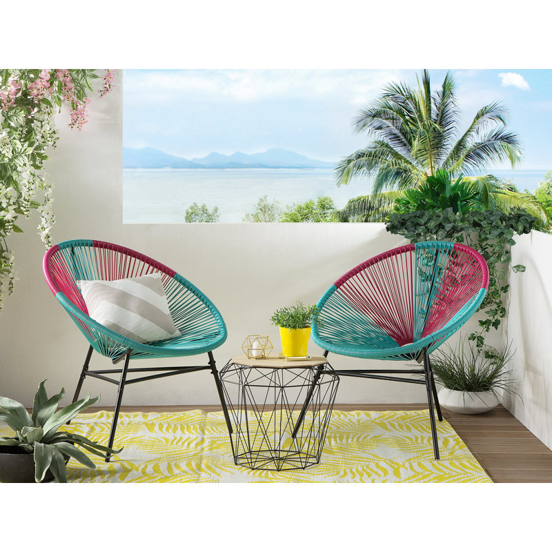 Broseley Wicker Outdoor Lounge Chair, Black/Blue/Pink